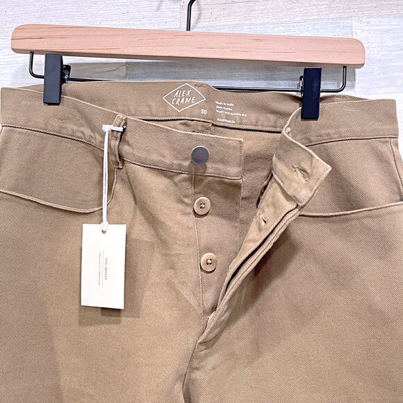 Alex Crane Canvas Cham Pants Tan Button Fly Slim Leg Cotton Casual Mens 30 - Picture 5 of 6